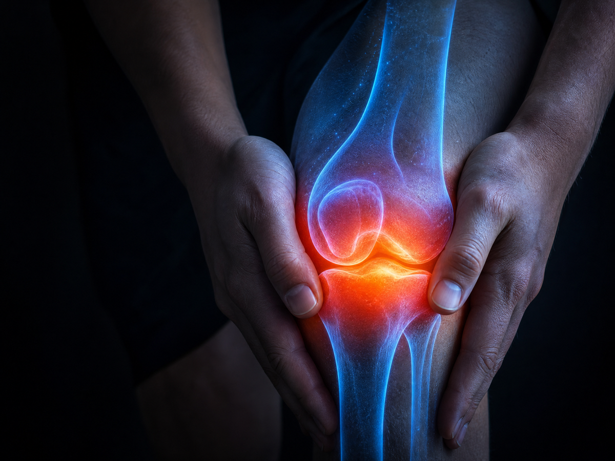 Inflamed knee joint hologram for Pain Management